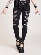 Black legging with death moth and forest findings graphics down sides