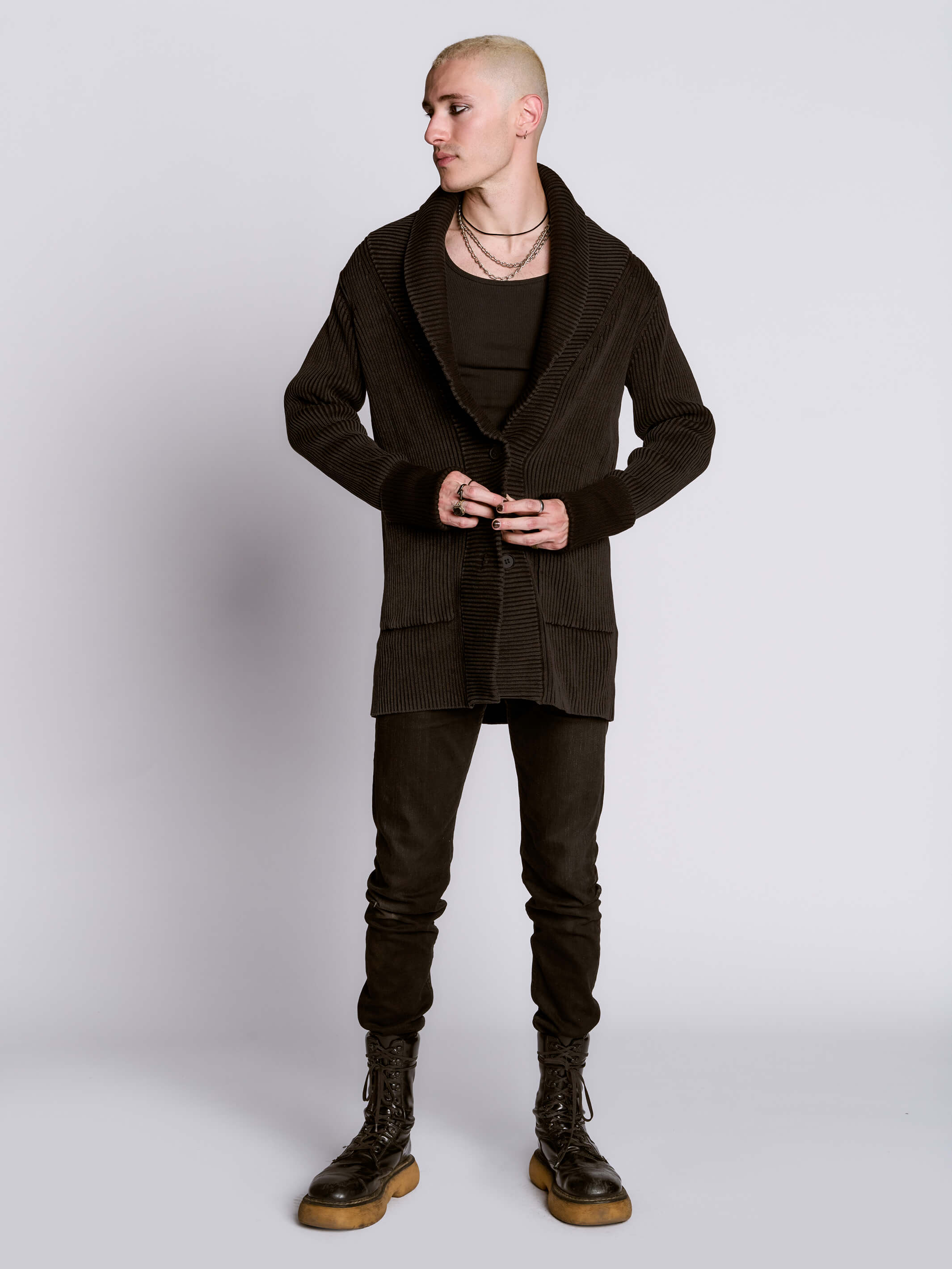 distressed rib cardigan