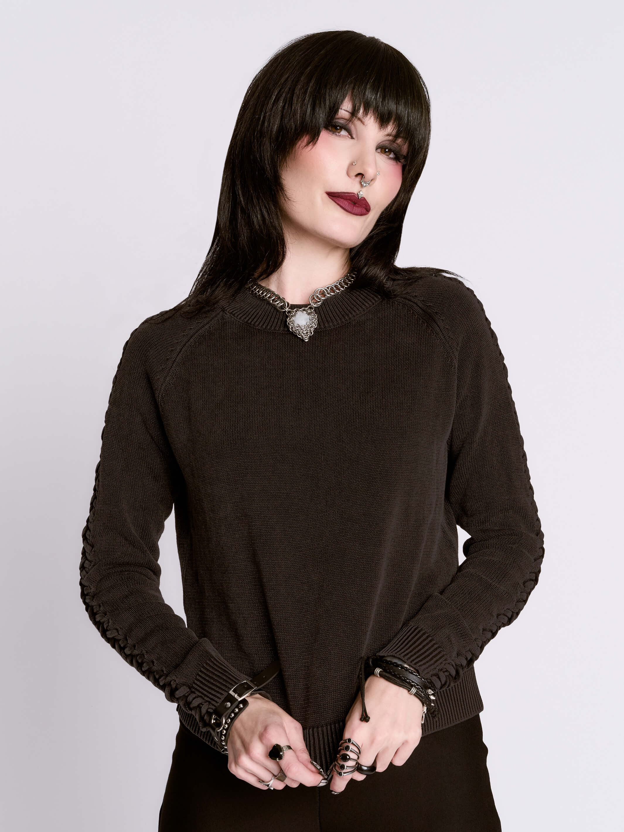 Distressed Braided Sweater