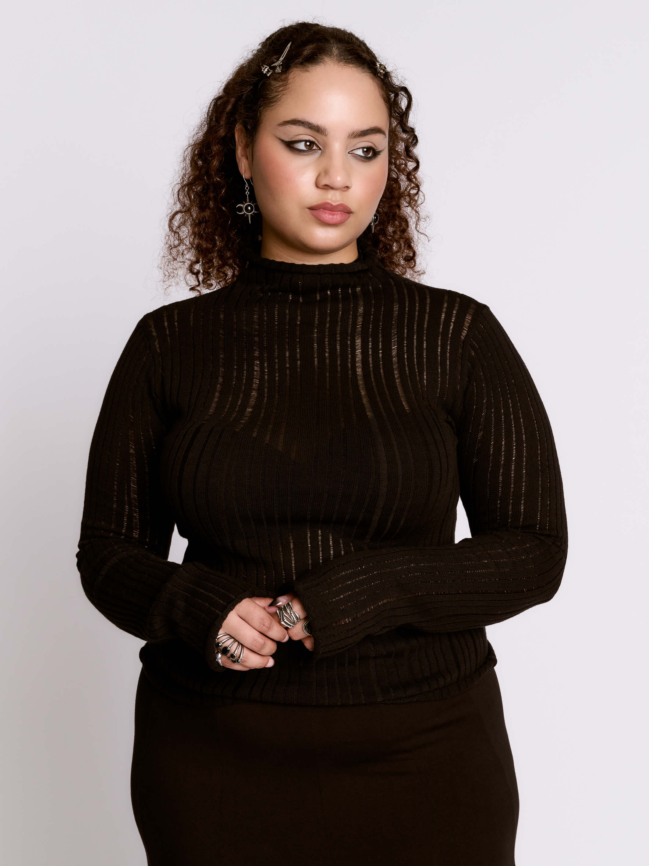 Distressed striped drop needle sweater