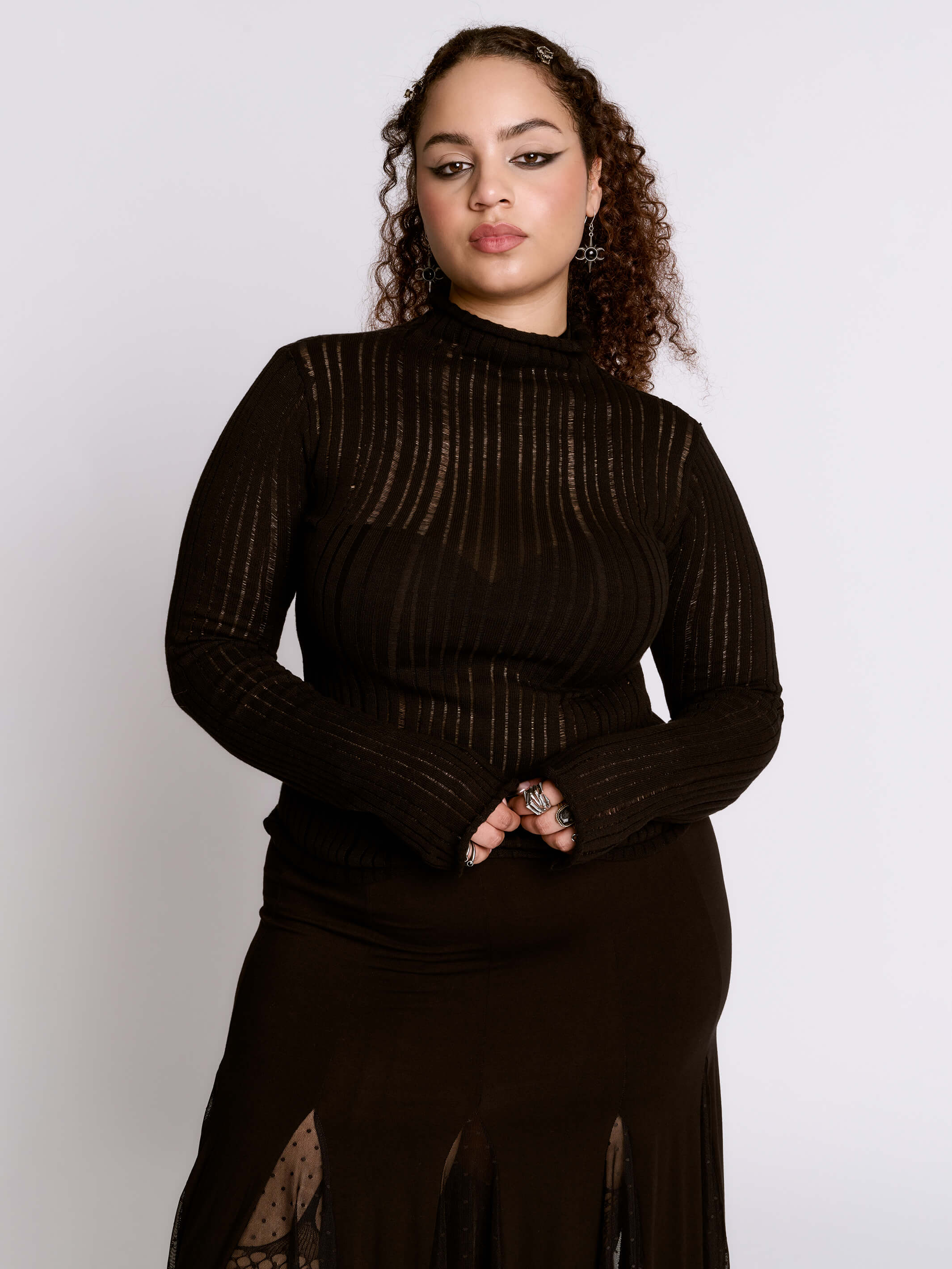 Distressed striped drop needle sweater