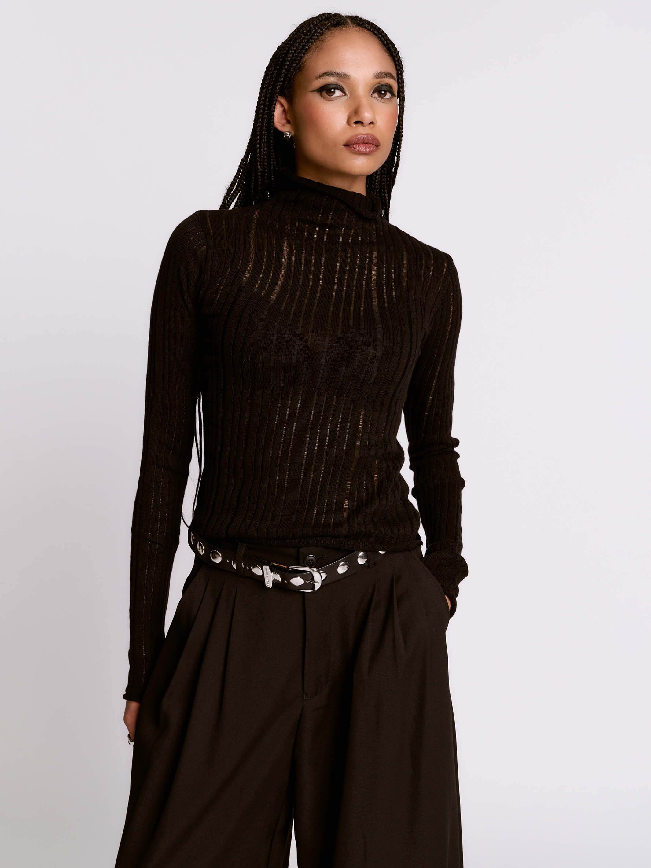 Distressed striped drop needle sweater