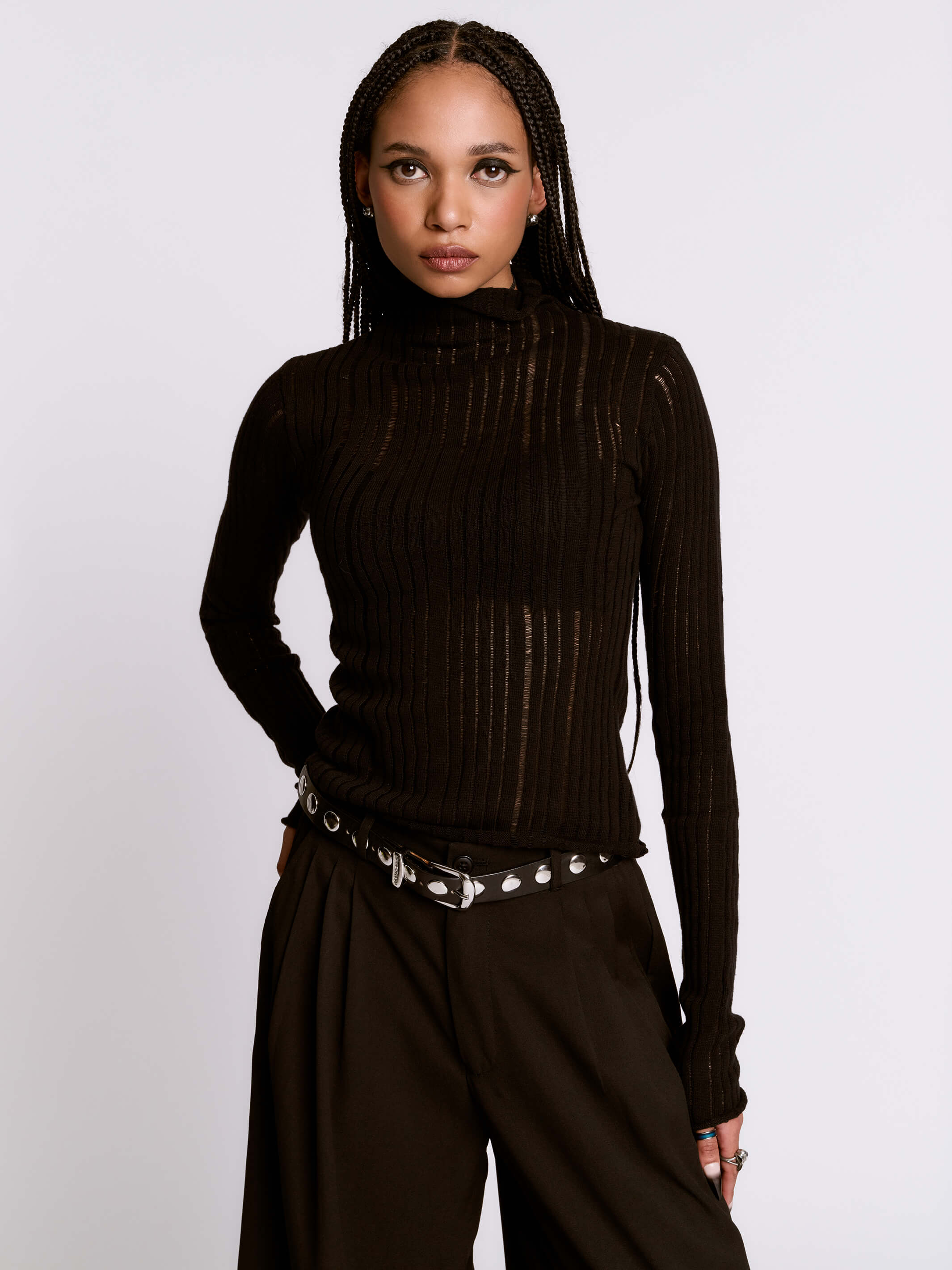 Distressed striped drop needle sweater