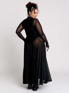 black sheer long-sleeve maxi dress