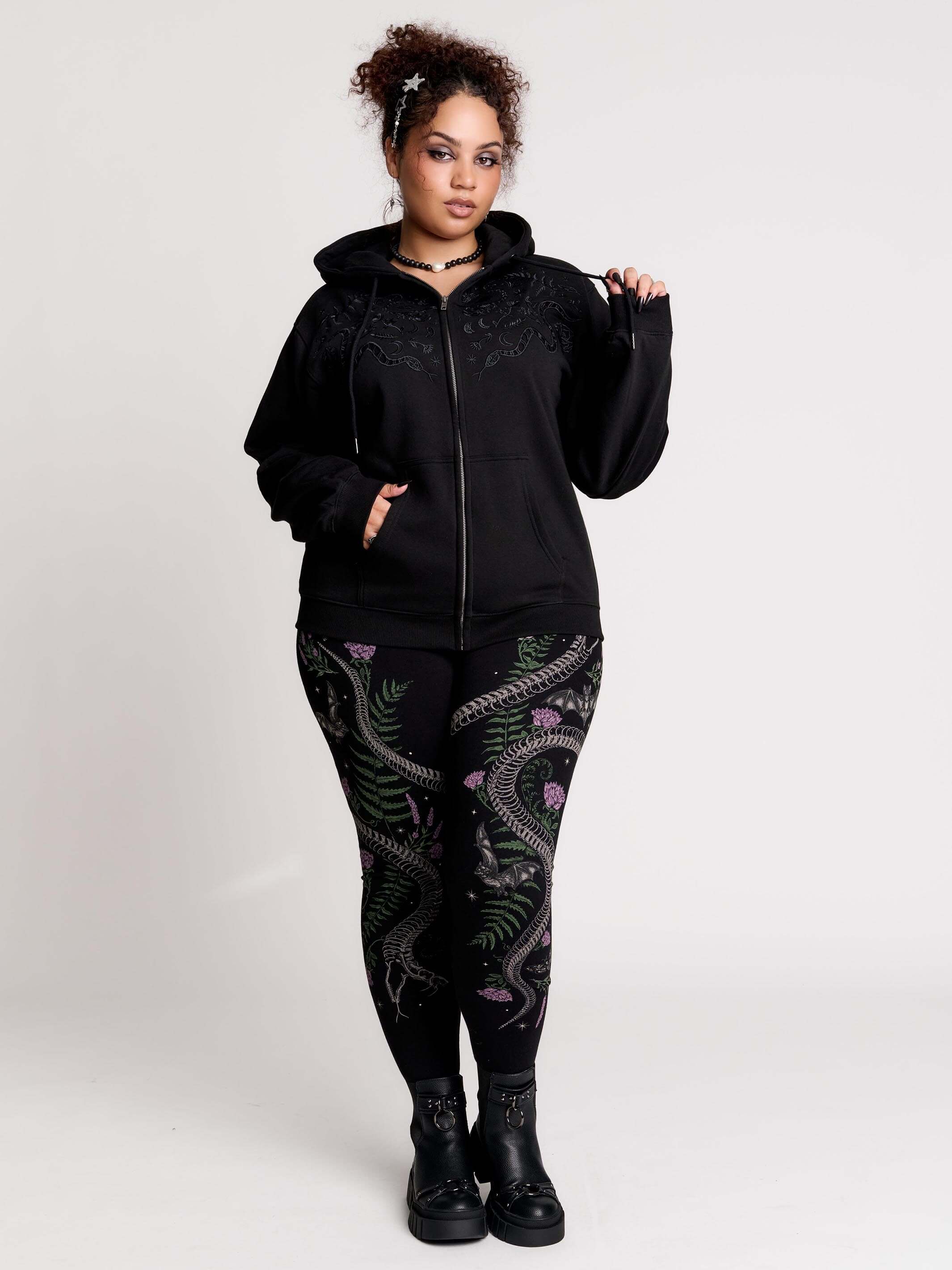 embroidered relic zip up hoodie