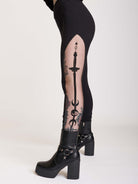 Black legging with side mesh embroidered panel