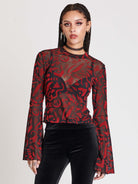 CREATURES FLOCKED BELL SLEEVE Top