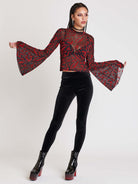 CREATURES FLOCKED BELL SLEEVE Top