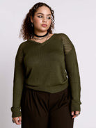 Army Green Fishnet Sweater