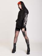 Black hoodie with silver high priestess back and arm graphics