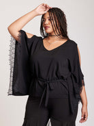 Caftan with black lace trim