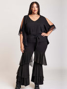 Caftan with black lace trim