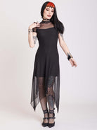 BLACK MESH HANKY HEM DRESS WITH SLIP