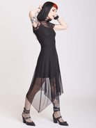 BLACK MESH HANKY HEM DRESS WITH SLIP