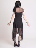 BLACK MESH HANKY HEM DRESS WITH SLIP