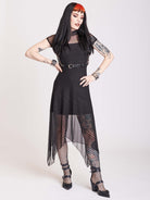 BLACK MESH HANKY HEM DRESS WITH SLIP