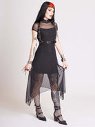 BLACK MESH HANKY HEM DRESS WITH SLIP