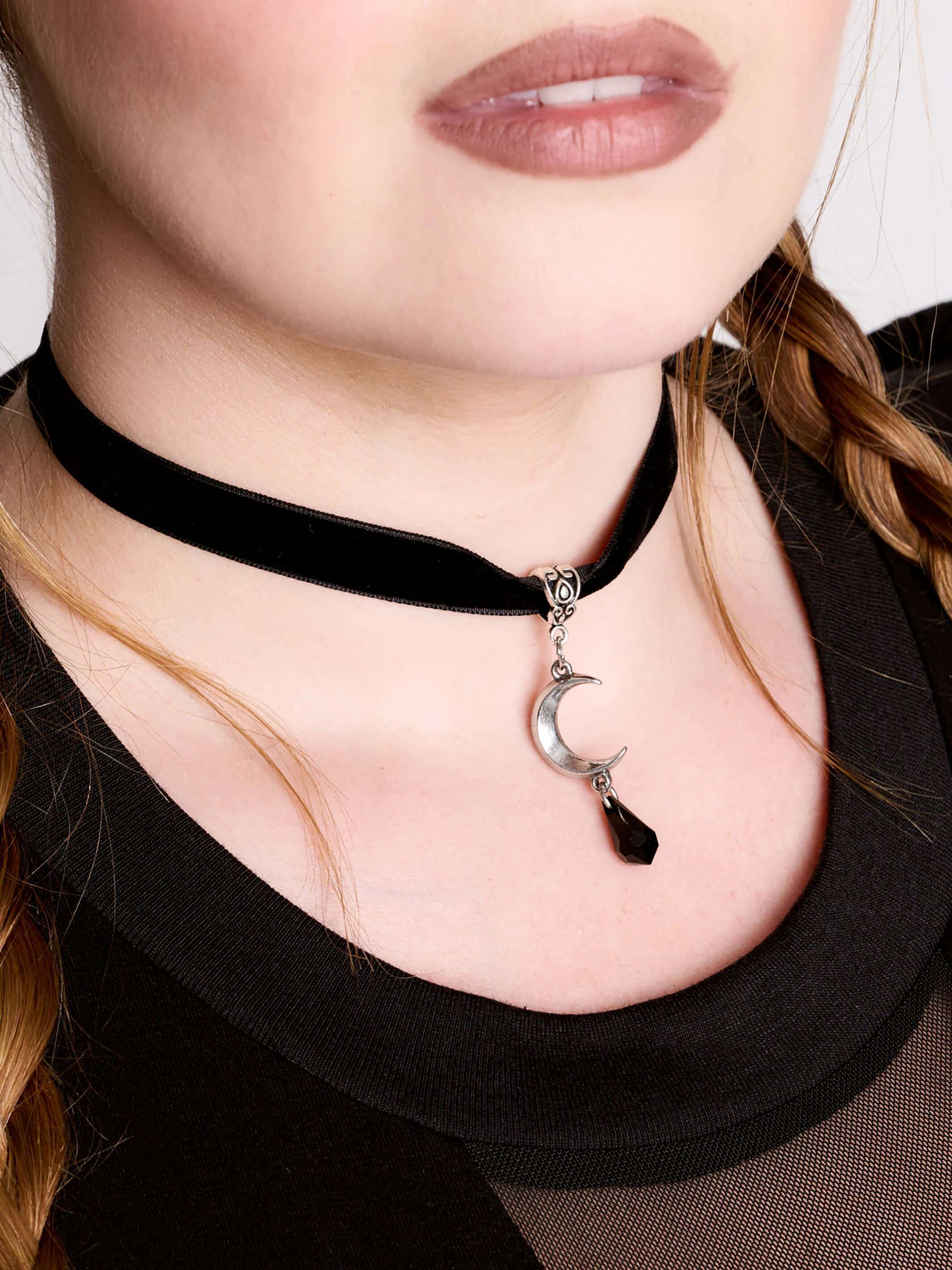 Crescent moon velvet choker