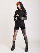 Black hoodie with silver high priestess back and arm graphics