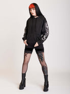 Black hoodie with silver high priestess back and arm graphics