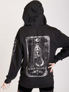 Black hoodie with silver high priestess back and arm graphics