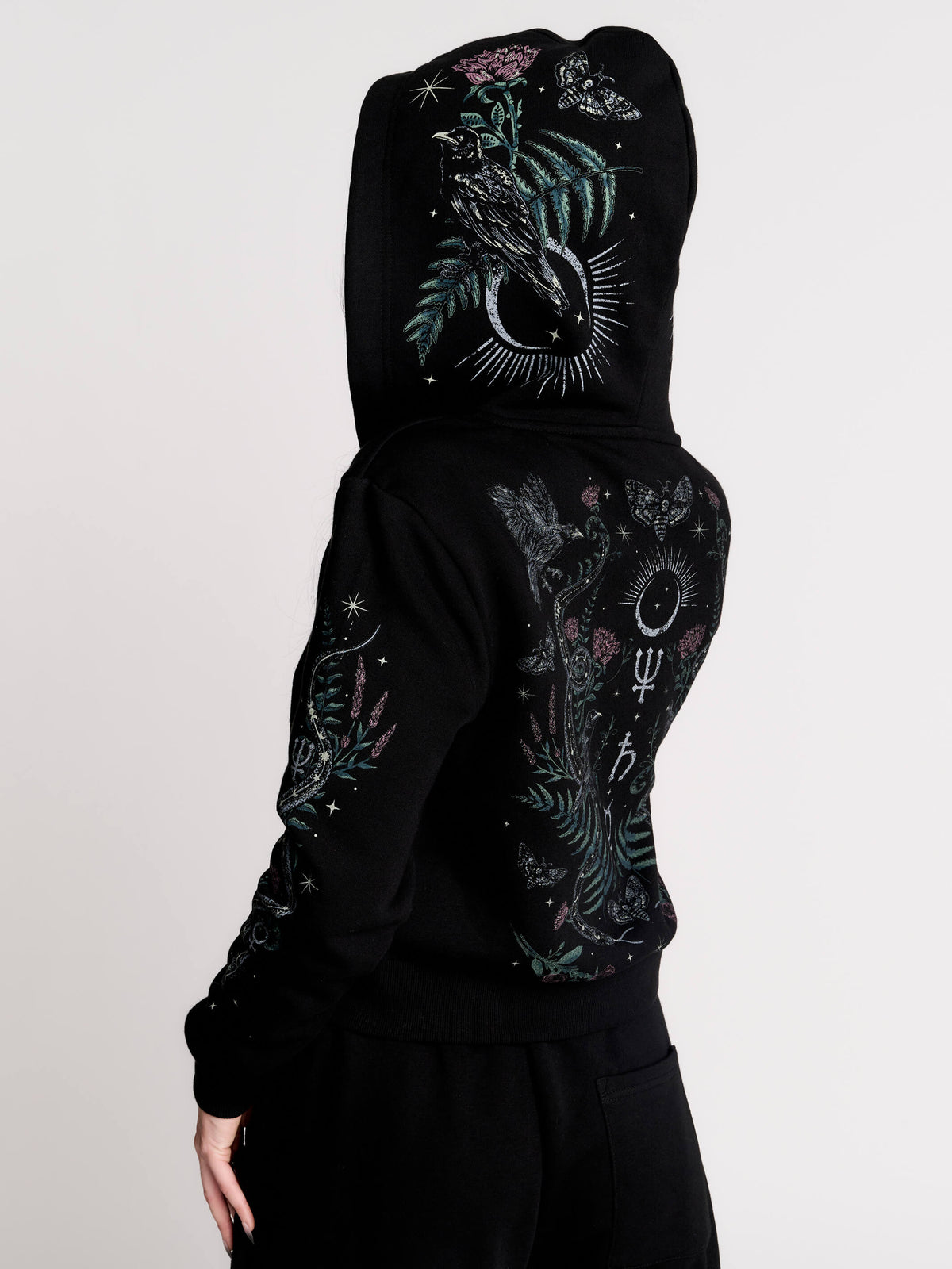 Nocturnal garden cropped zip up hoodie