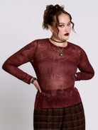 Oxblood Bat Mesh Top