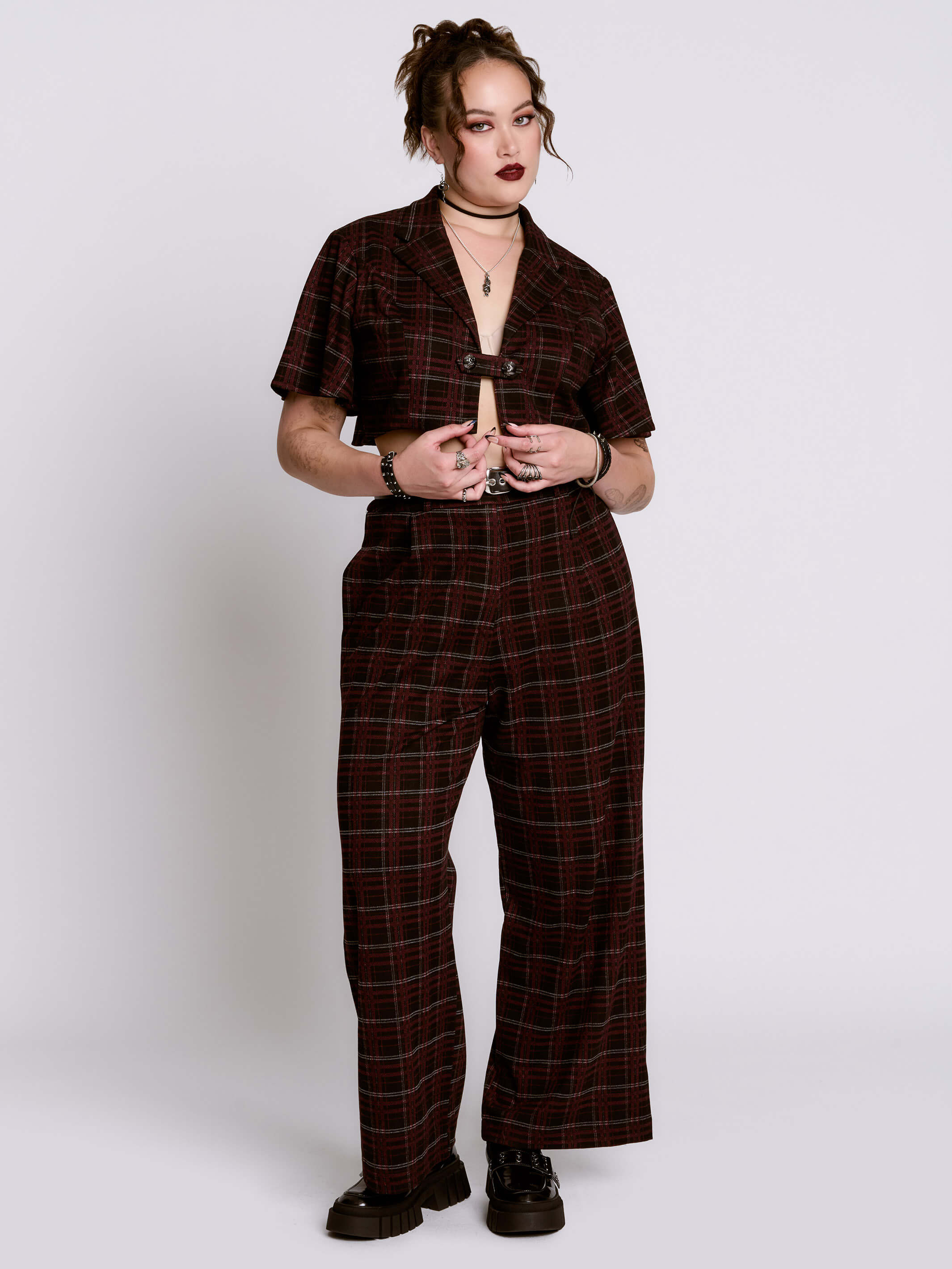 OXBLOOD PLAID CAPELET