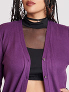 PURPLE FRINGE BACK CARDIGAN