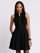 PONTE ZIP UP SKATER DRESS