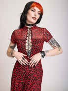 red leopard mesh dress