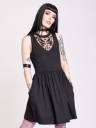 Scorpion embroidered dress with pockets