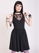 Scorpion embroidered dress with pockets