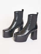 faux croc skin platform boots with spikes down the back