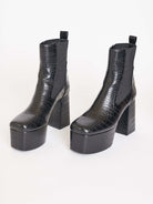 faux croc skin platform boots with spikes down the back