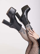 faux croc skin platform boots with spikes down the back