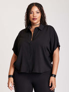 black button up shirt with embroidered back mesh panel,