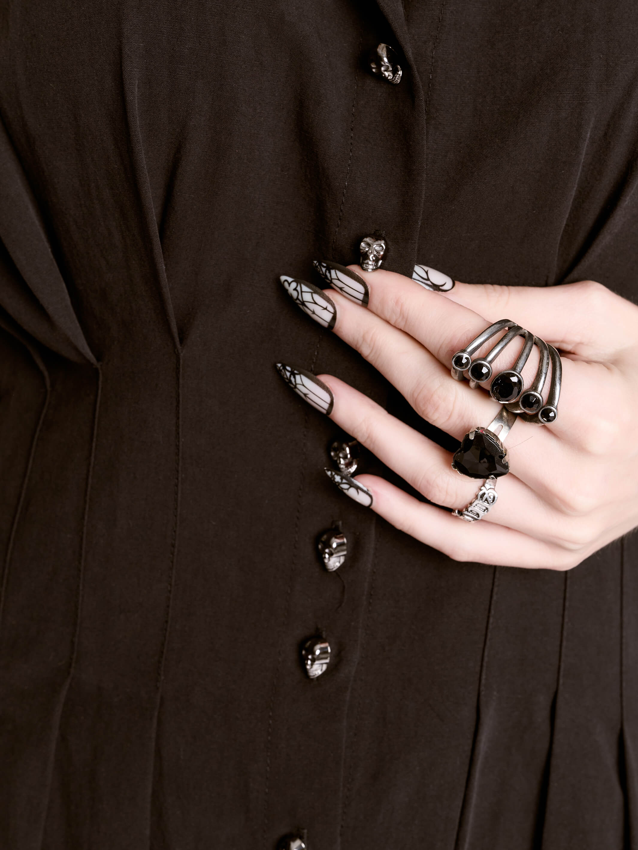 STUDDED SKULL BUTTON DRESS