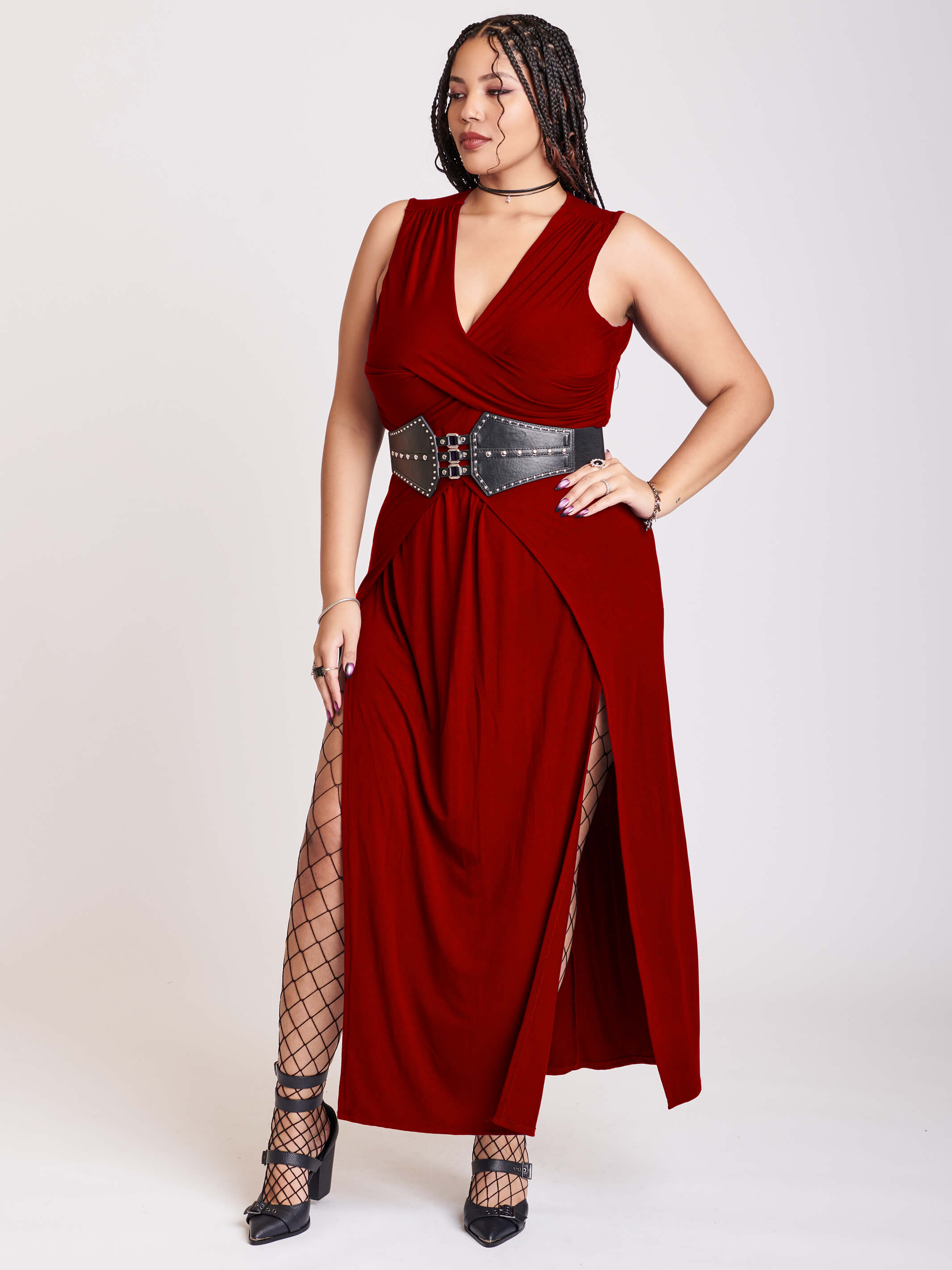 RED TWIST FRONT DRESS