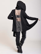 hooded cardigan with back mesh panel detail