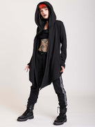 hooded cardigan with back mesh panel detail