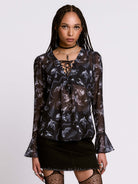 Xray Bat Lace Up Peasant Top