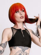 Zip Up Fishnet Swim Top