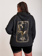 Black hoodie with gold moon tarot card graphic