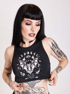 BLACK RIBBED SWIM TANK WITH BAT AND MOON PHASE ART