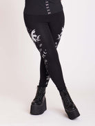 Witchy herbs, bat, moon phase black leggings