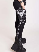 Witchy herbs, bat, moon phase black leggings