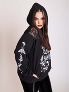 Forest witch graphic on lace yoke fleece unisex hoodie.