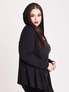 Super soft and supple lightweight hooded sweater cardigan, with embroidered moon phase back detail.