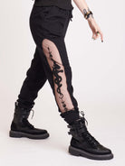 Embroidered snake dagger mesh jogger